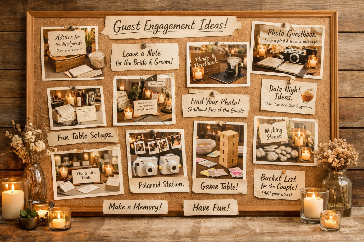 Misafir etkileşimi için not kartları ve masa düzeni