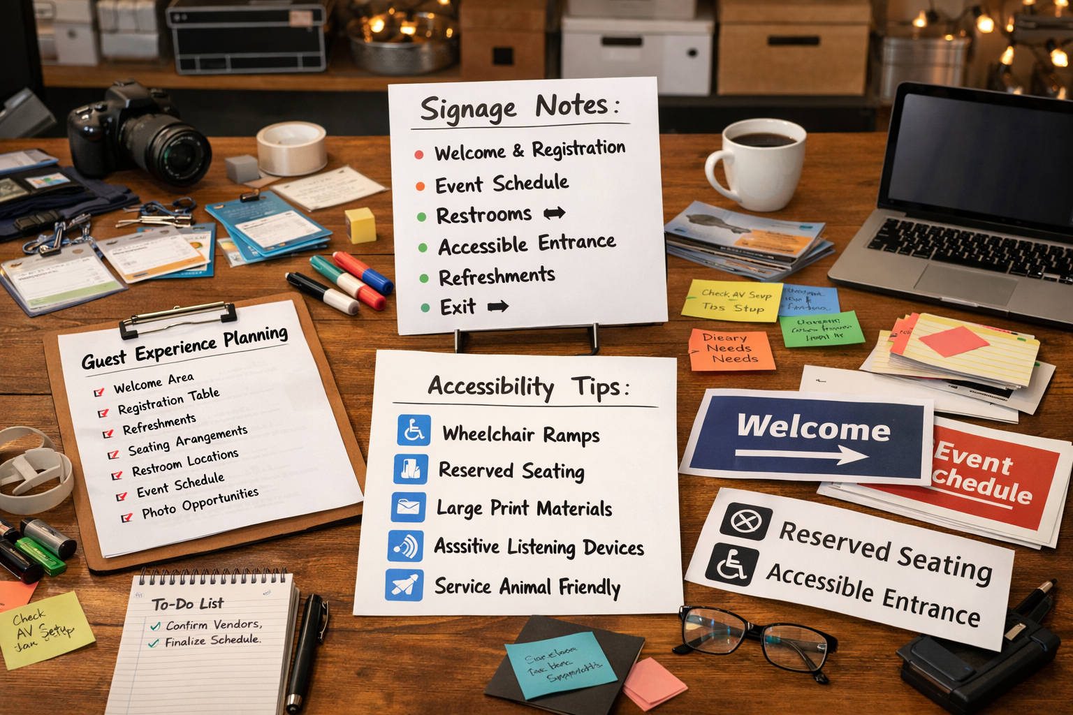 Misafir yönlendirme kartları ve erişilebilir alan planı